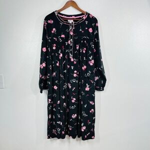 Aria Collection Nightgown 3X Plus Black Pink Floral Fleece Long Sleeve Muumuu